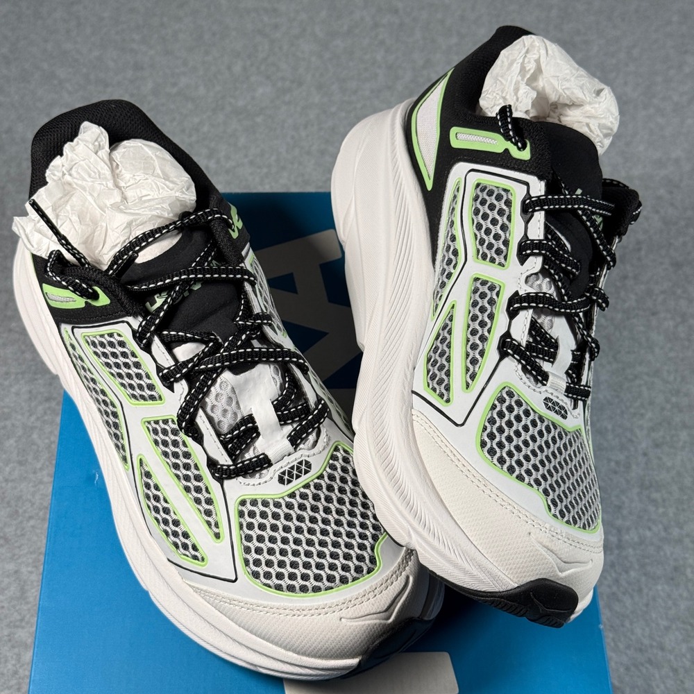 Hoka Clifton L LS White Black Lime Green 1155370 BWHT Mens 7.5 Womens 8.5